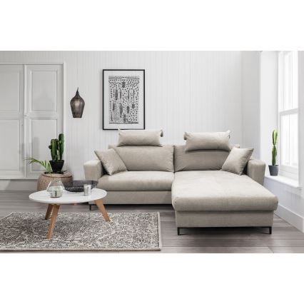 L-shaped upholstered folding corner lounge suite HORTA right grey