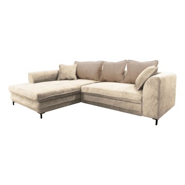 L-shaped upholstered folding corner lounge suite LAGOA left beige/brown