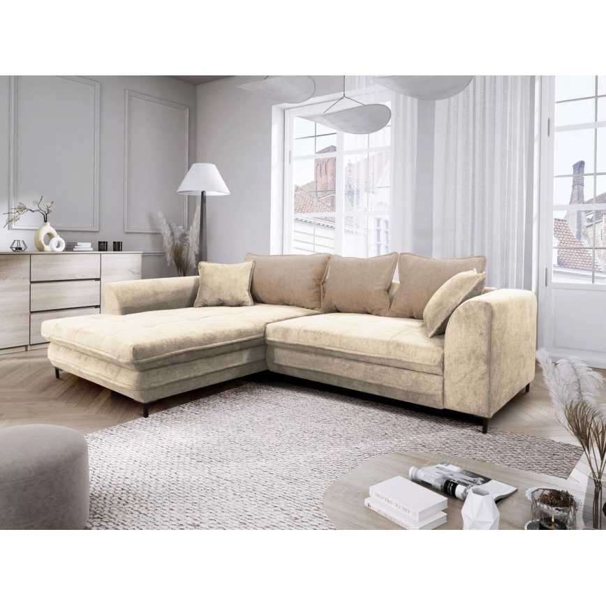 L-shaped upholstered folding corner lounge suite LAGOA left beige/brown