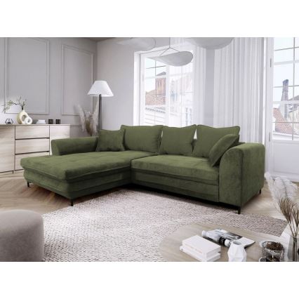 L-shaped upholstered folding corner lounge suite LAGOA left green