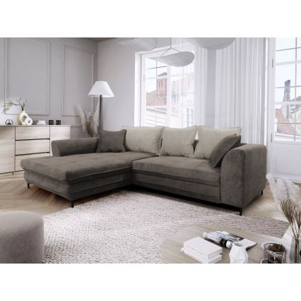 L-shaped upholstered folding corner lounge suite LAGOA left taupe/grey