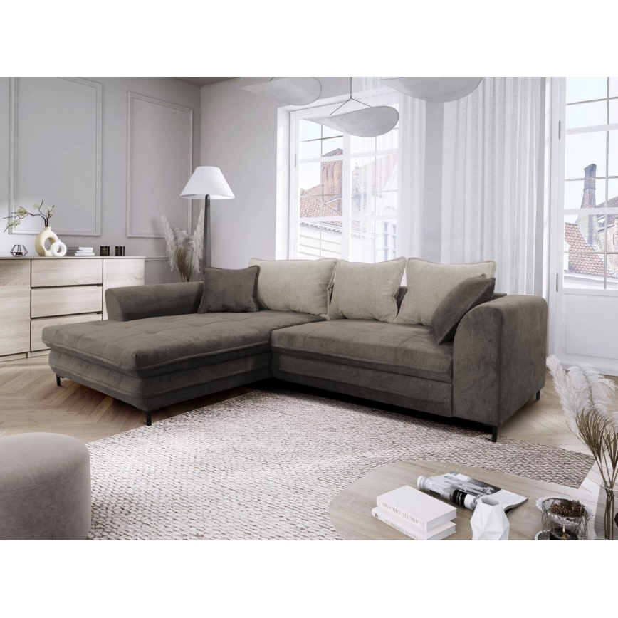 L-shaped upholstered folding corner lounge suite LAGOA left taupe/grey