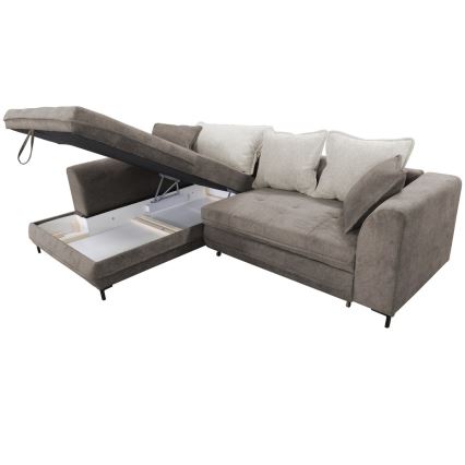 L-shaped upholstered folding corner lounge suite LAGOA left taupe/grey