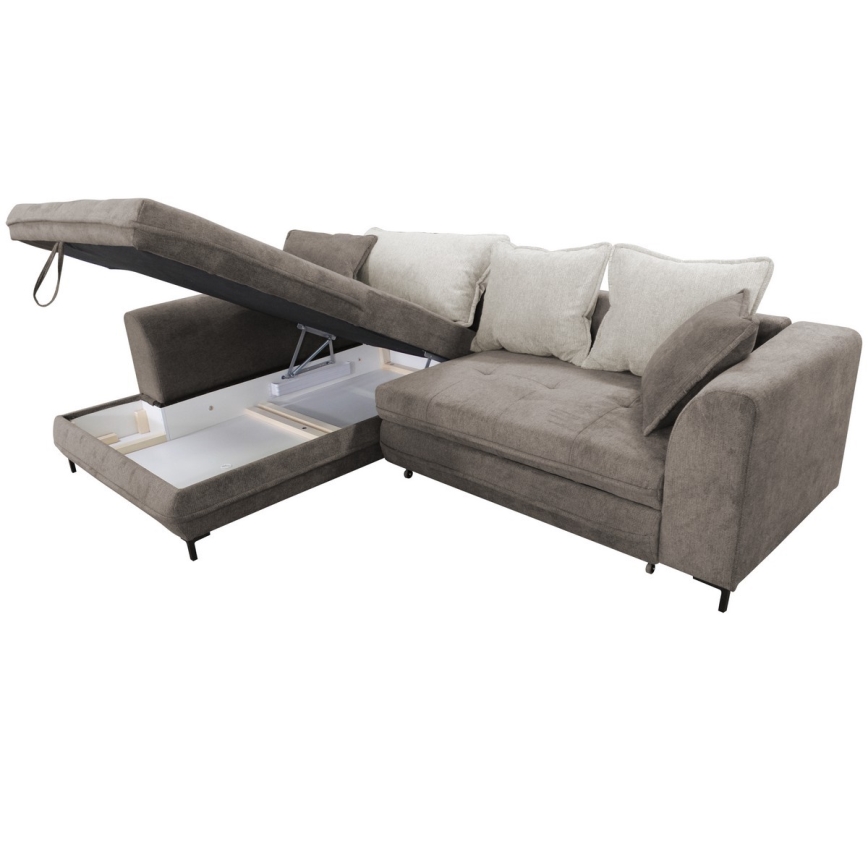 L-shaped upholstered folding corner lounge suite LAGOA left taupe/grey