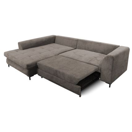 L-shaped upholstered folding corner lounge suite LAGOA left taupe/grey