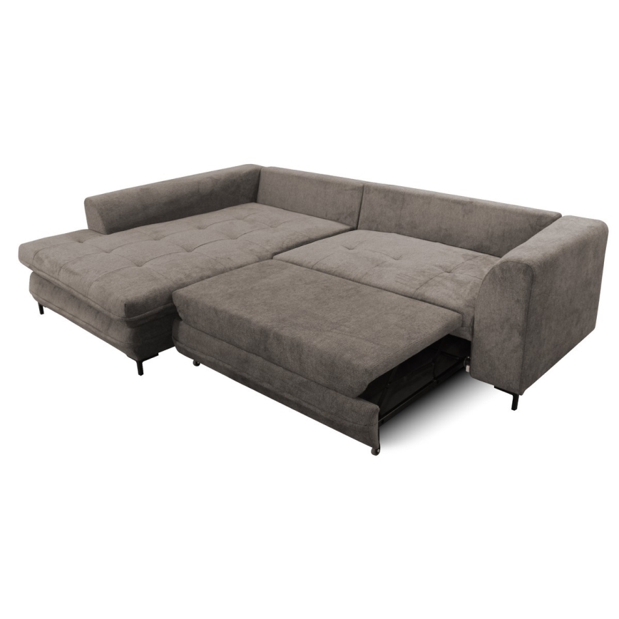 L-shaped upholstered folding corner lounge suite LAGOA left taupe/grey