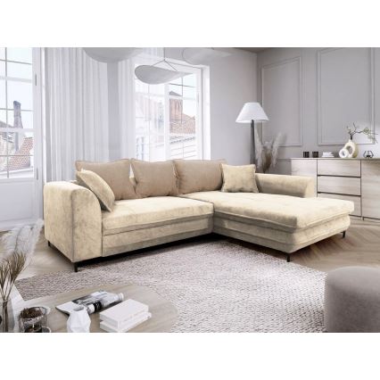 L-shaped upholstered folding corner lounge suite LAGOA right beige/brown