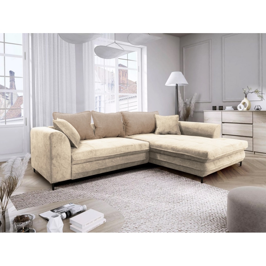 L-shaped upholstered folding corner lounge suite LAGOA right beige/brown