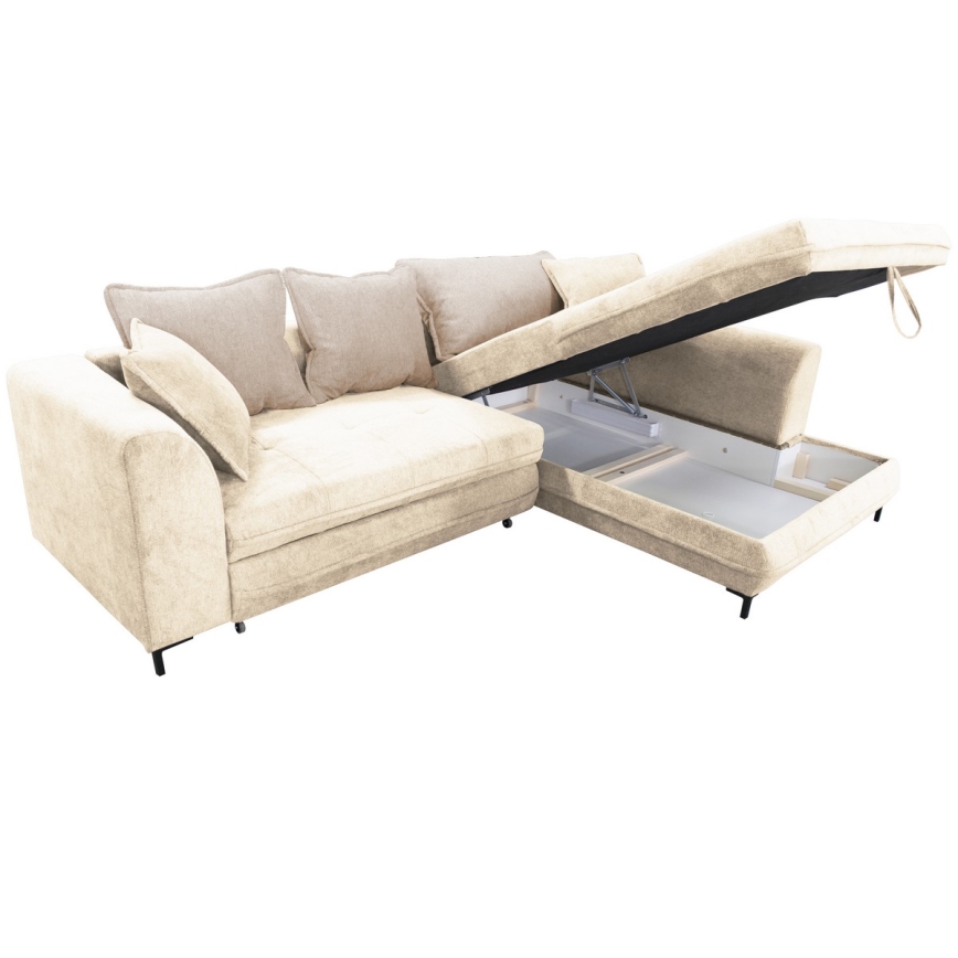 L-shaped upholstered folding corner lounge suite LAGOA right beige/brown