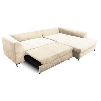 L-shaped upholstered folding corner lounge suite LAGOA right beige/brown