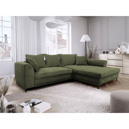 L-shaped upholstered folding corner lounge suite LAGOA right green