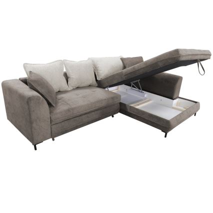 L-shaped upholstered folding corner lounge suite LAGOA right taupe/grey