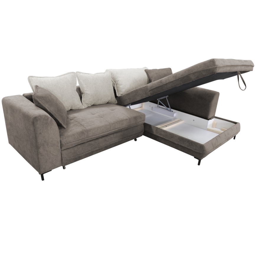 L-shaped upholstered folding corner lounge suite LAGOA right taupe/grey