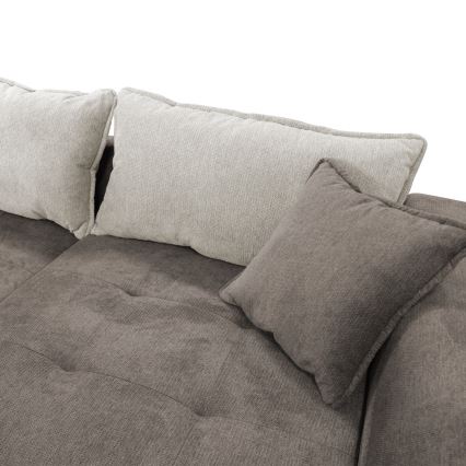 L-shaped upholstered folding corner lounge suite LAGOA right taupe/grey
