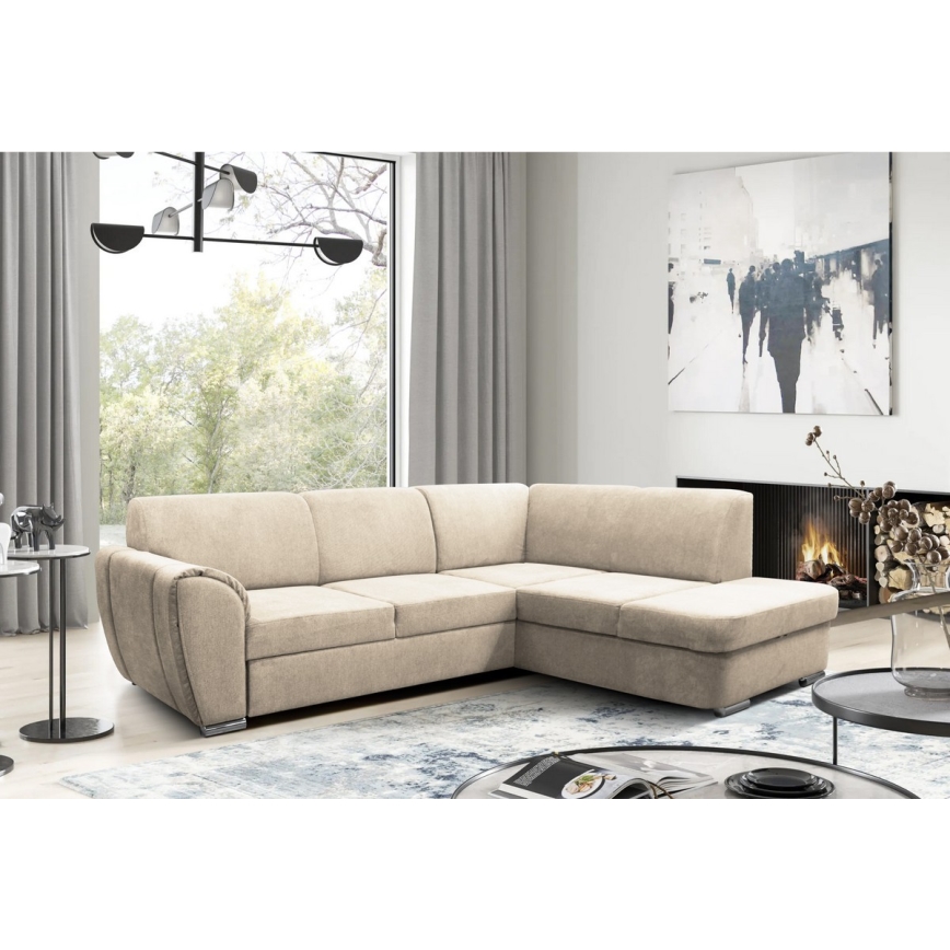 L-shaped upholstered folding corner lounge suite SERPA right beige
