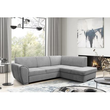 L-shaped upholstered folding corner lounge suite SERPA right grey