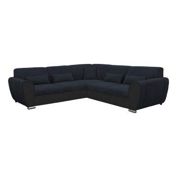L-shaped upholstered folding corner lounge suite VISEU left anthracite/black