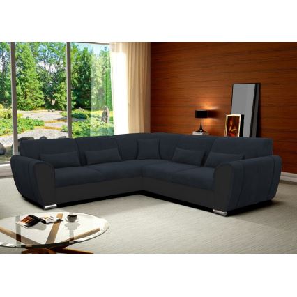 L-shaped upholstered folding corner lounge suite VISEU left anthracite/black