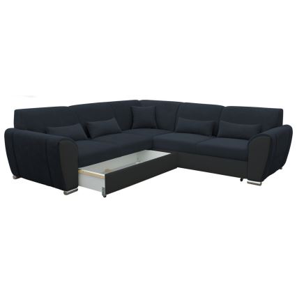 L-shaped upholstered folding corner lounge suite VISEU left anthracite/black