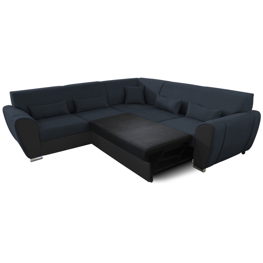 L-shaped upholstered folding corner lounge suite VISEU left anthracite/black
