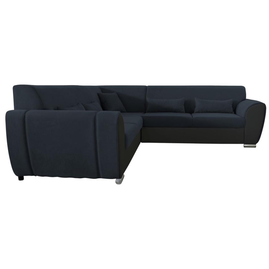 L-shaped upholstered folding corner lounge suite VISEU left anthracite/black