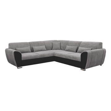 L-shaped upholstered folding corner lounge suite VISEU left grey/black