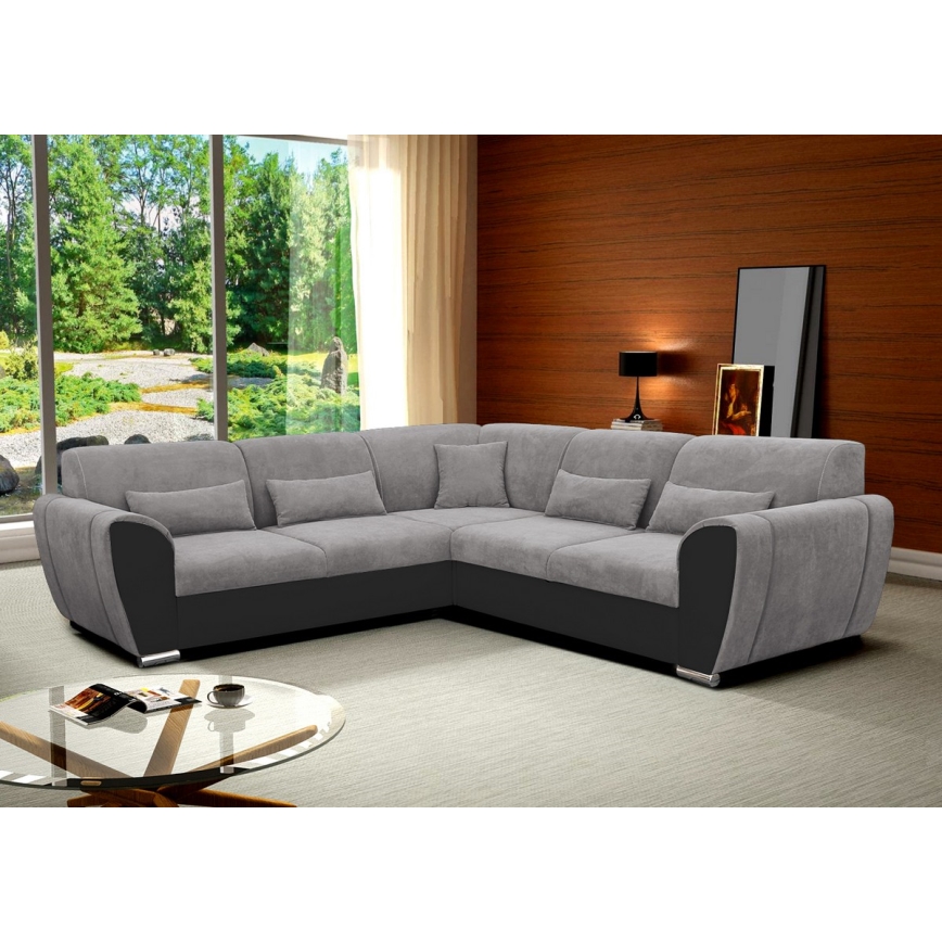 L-shaped upholstered folding corner lounge suite VISEU left grey/black