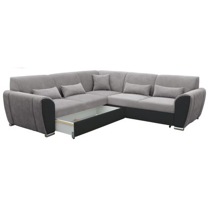 L-shaped upholstered folding corner lounge suite VISEU left grey/black