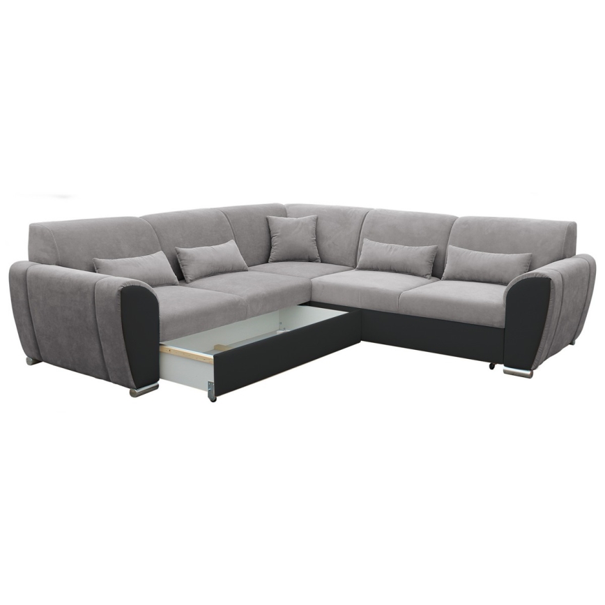 L-shaped upholstered folding corner lounge suite VISEU left grey/black