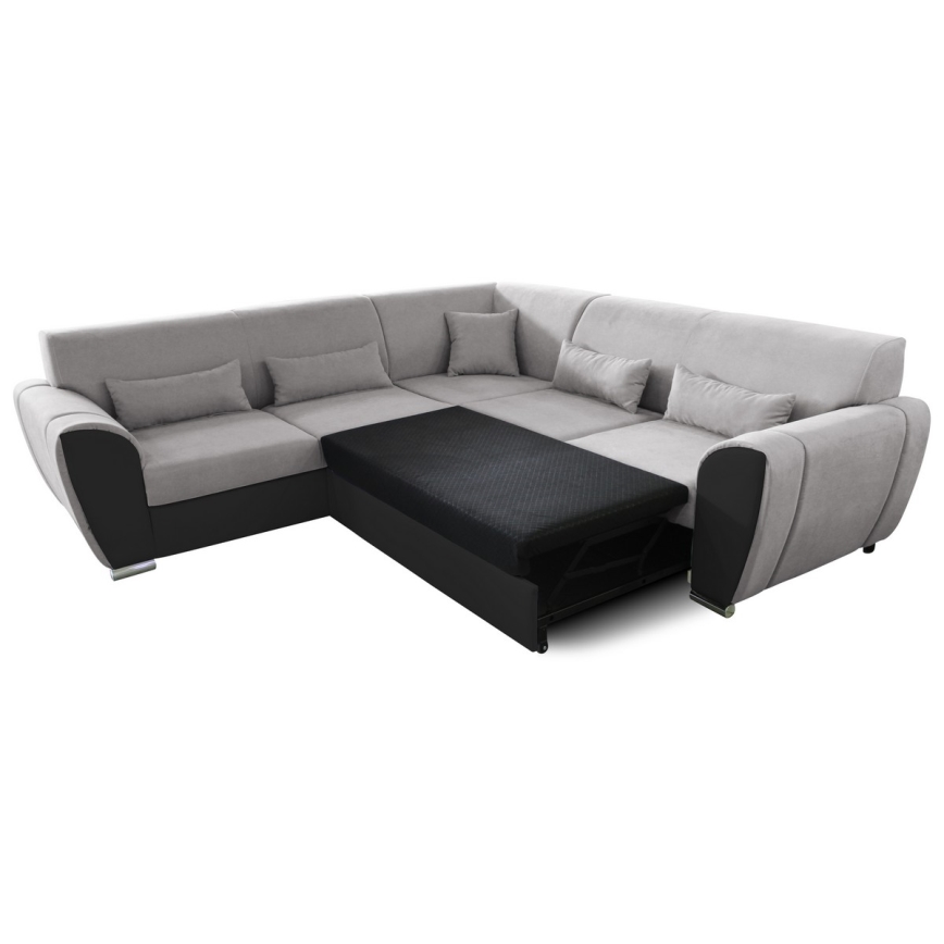 L-shaped upholstered folding corner lounge suite VISEU left grey/black