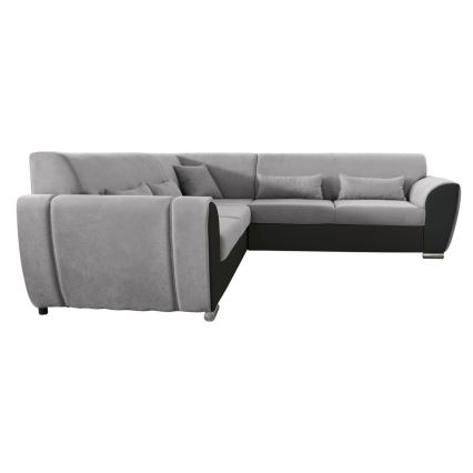 L-shaped upholstered folding corner lounge suite VISEU left grey/black
