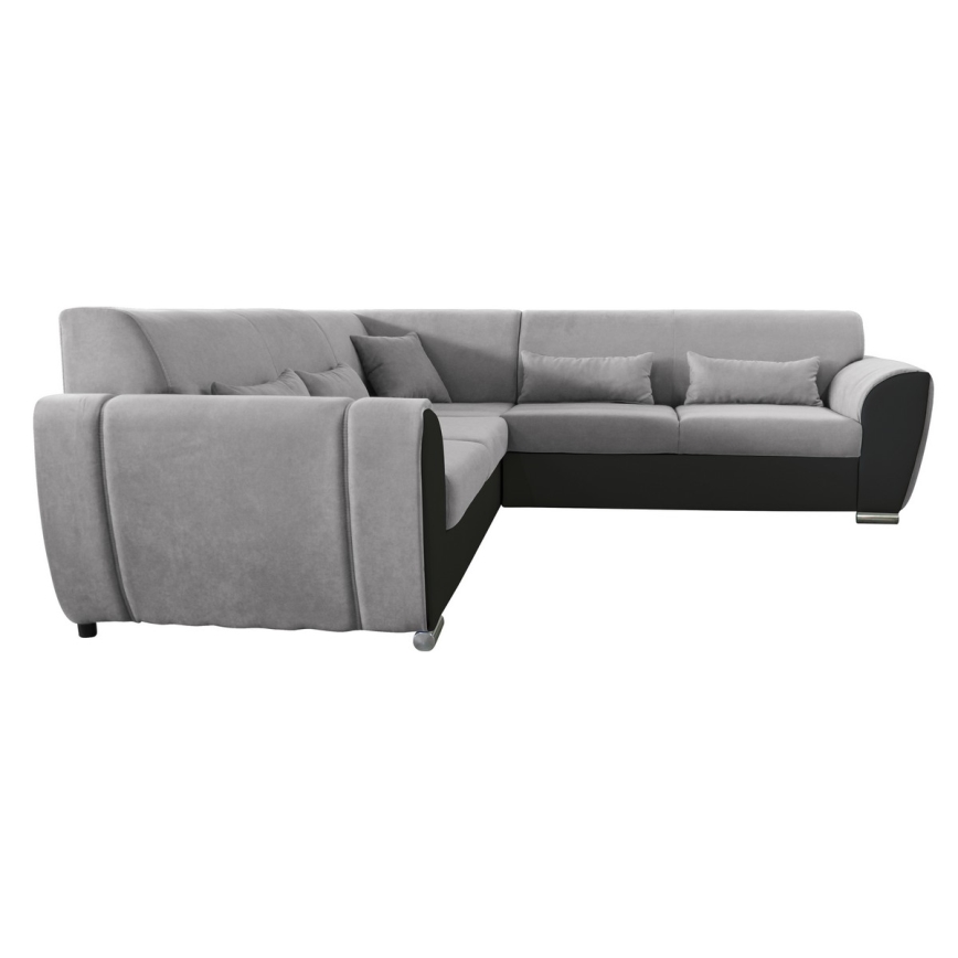 L-shaped upholstered folding corner lounge suite VISEU left grey/black