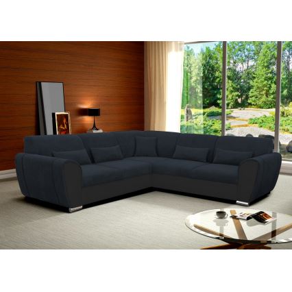 L-shaped upholstered folding corner lounge suite VISEU right anthracite/black