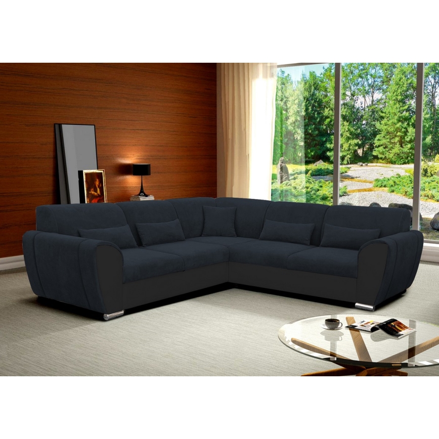 L-shaped upholstered folding corner lounge suite VISEU right anthracite/black