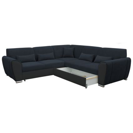 L-shaped upholstered folding corner lounge suite VISEU right anthracite/black