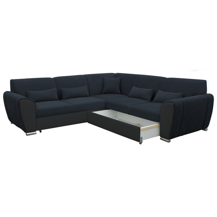 L-shaped upholstered folding corner lounge suite VISEU right anthracite/black