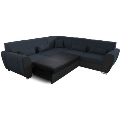 L-shaped upholstered folding corner lounge suite VISEU right anthracite/black