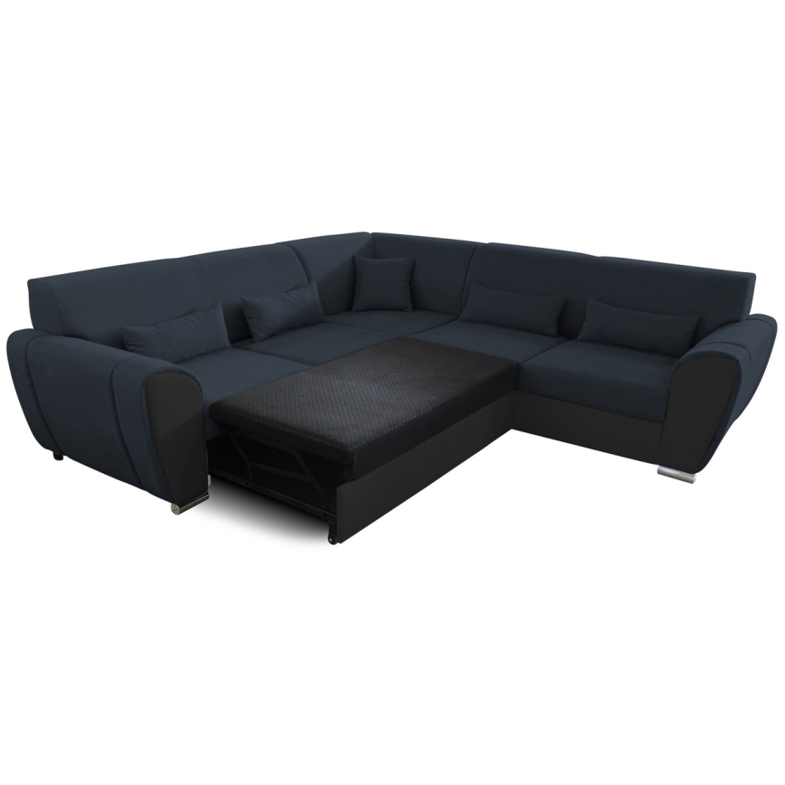 L-shaped upholstered folding corner lounge suite VISEU right anthracite/black