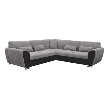 L-shaped upholstered folding corner lounge suite VISEU right grey/black