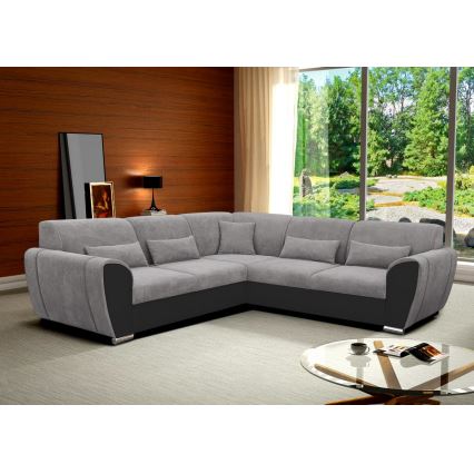 L-shaped upholstered folding corner lounge suite VISEU right grey/black