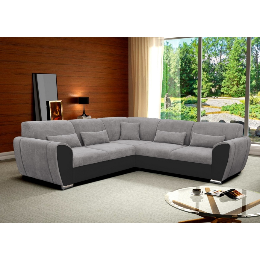 L-shaped upholstered folding corner lounge suite VISEU right grey/black