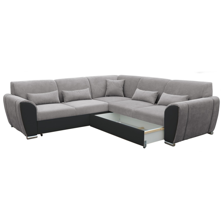 L-shaped upholstered folding corner lounge suite VISEU right grey/black