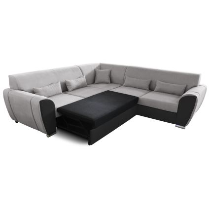 L-shaped upholstered folding corner lounge suite VISEU right grey/black