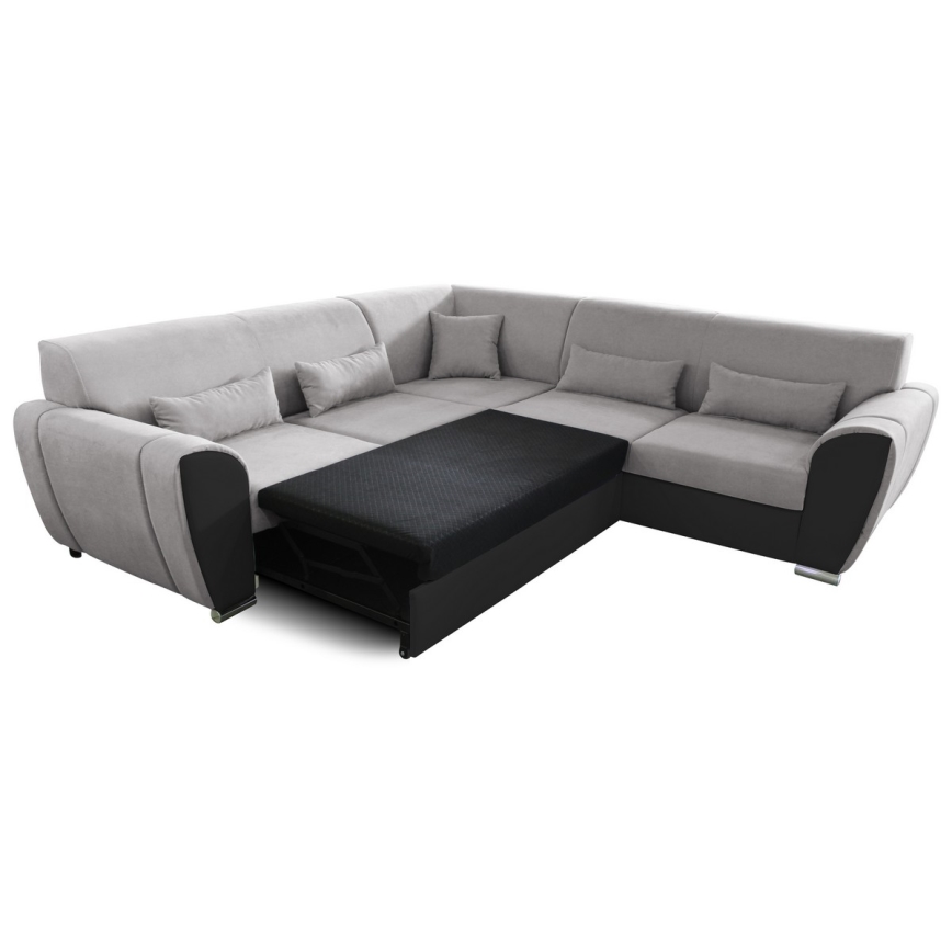 L-shaped upholstered folding corner lounge suite VISEU right grey/black