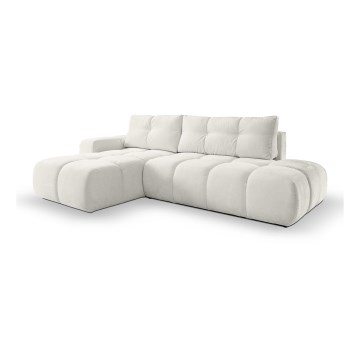 L-shaped upholstered folding corner lounge suite with a storage space ALMADA left beige