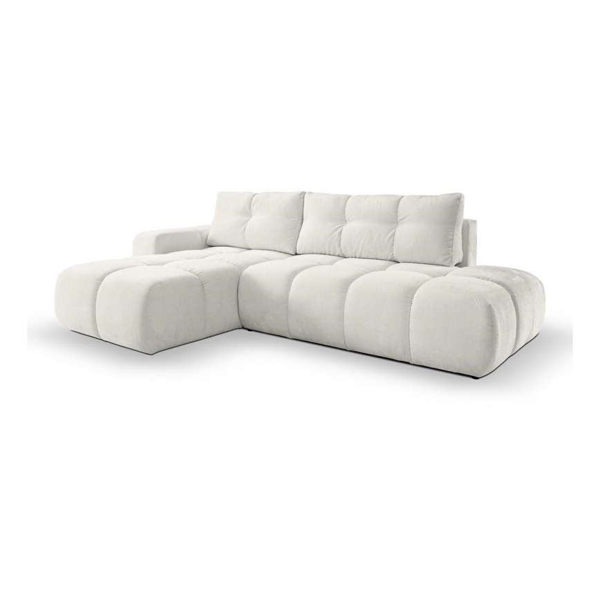 L-shaped upholstered folding corner lounge suite with a storage space ALMADA left beige
