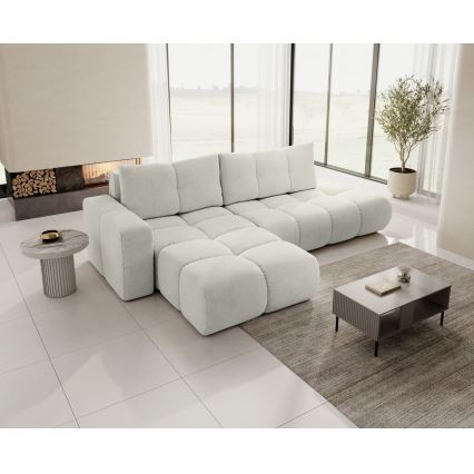 L-shaped upholstered folding corner lounge suite with a storage space ALMADA left beige