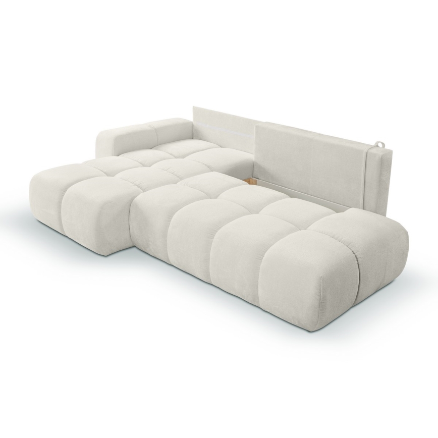 L-shaped upholstered folding corner lounge suite with a storage space ALMADA left beige