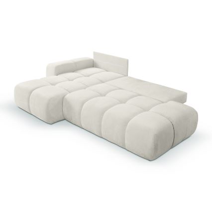 L-shaped upholstered folding corner lounge suite with a storage space ALMADA left beige