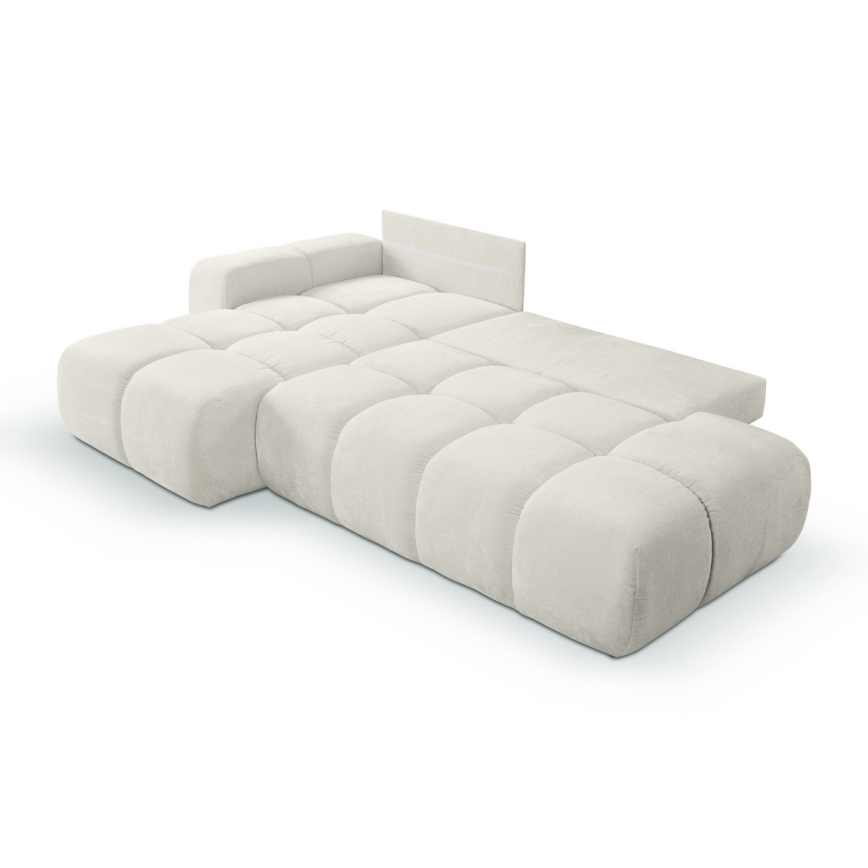 L-shaped upholstered folding corner lounge suite with a storage space ALMADA left beige